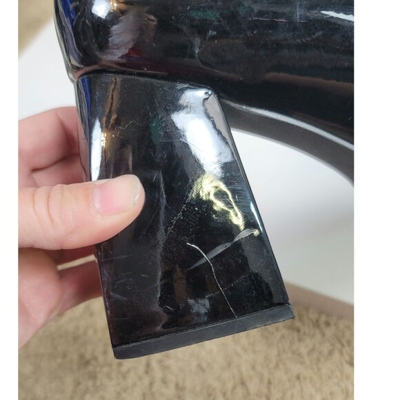 CIDER CHUNKY HEELED TRIPLE STRAP MARY JANES IN PATENT BLACK FAUX LEATHER, SZ 9 - Picture 15 of 16